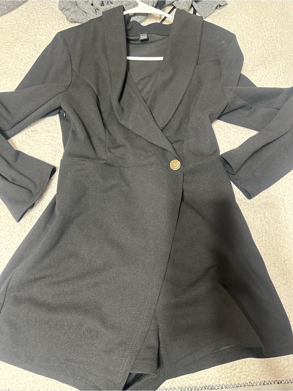 SHEIN Black Wrap-Style Long Sleeve Dress with Gold Button